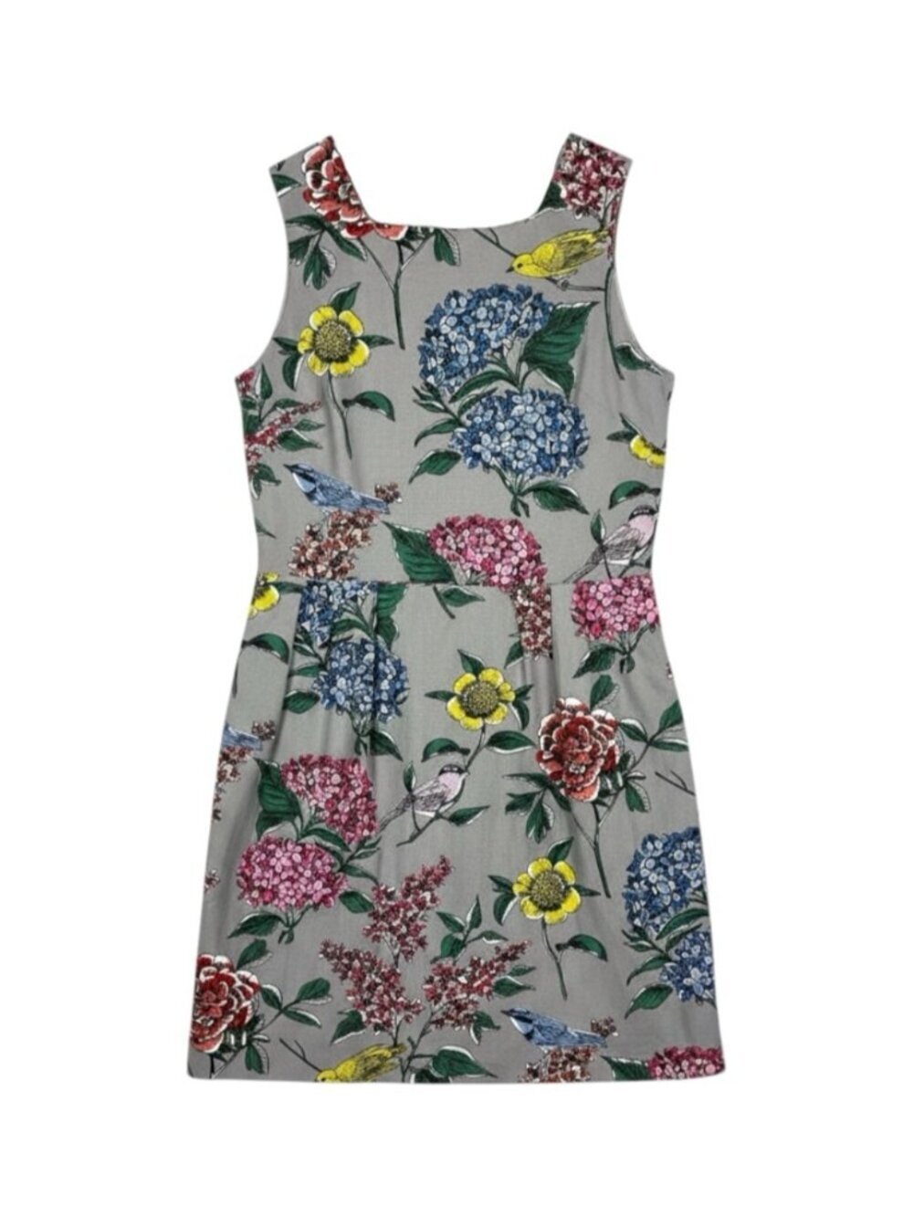 Boden Kiera Dress Size 10 US Sleeveless Botanical Bird Floral Grey
